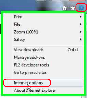 Internet Explorer Settings Gear, Internet Options